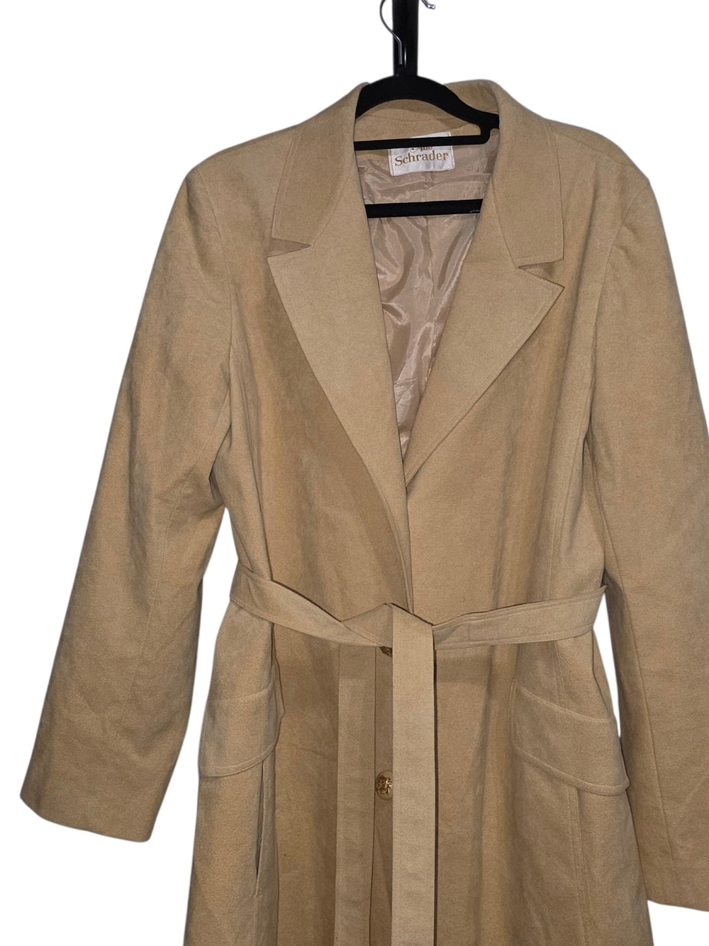 Vtg Abe Schrader Beige Faux Suede Duster Coat Belted Long Trench Jacket Sz 14 - Picture 2 of 14